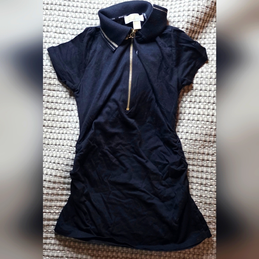 Michael Kors Black Polo Shirt Mini Dress with Gold Accents